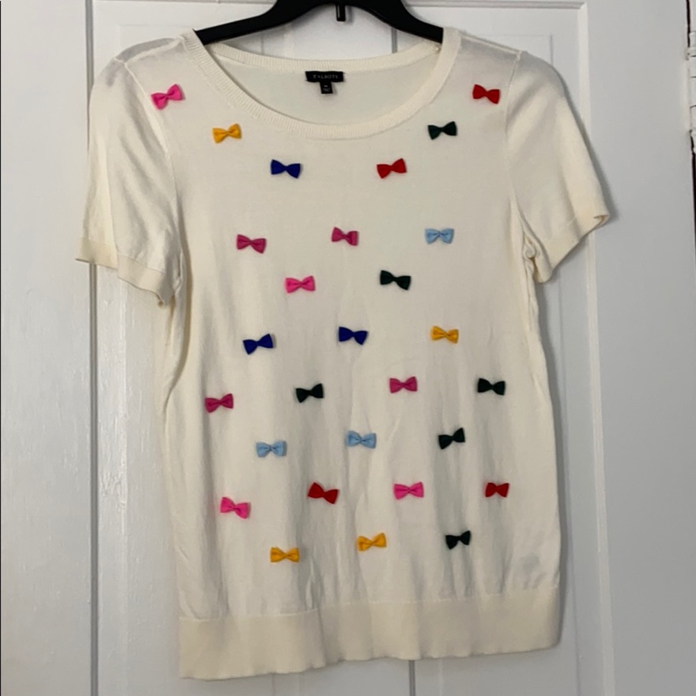Talbots M colorful bow short sleeve sweater shirt